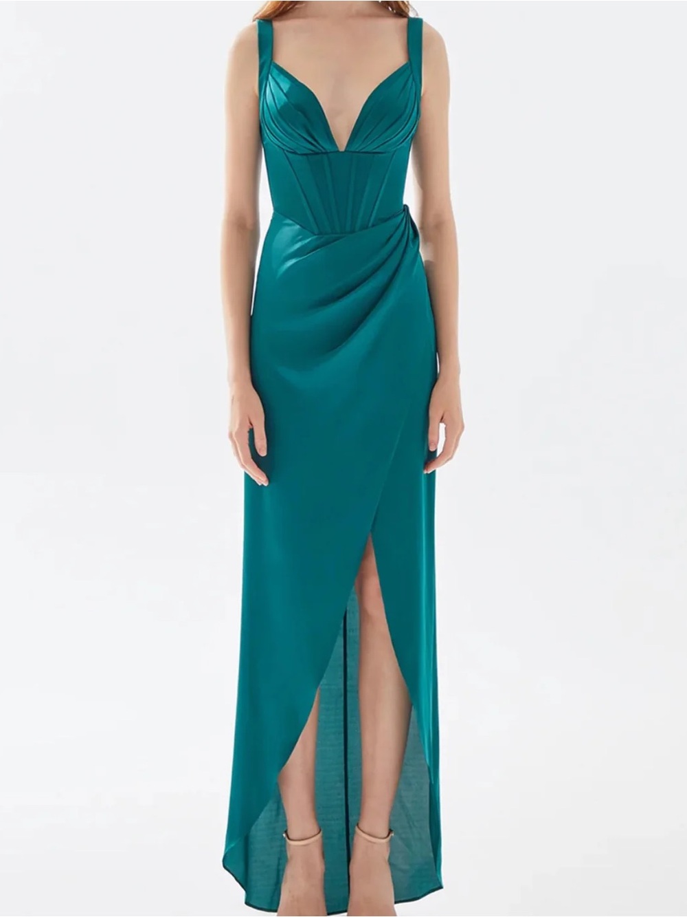 Tarik Ediz Satin Plunge Maxi Gown
